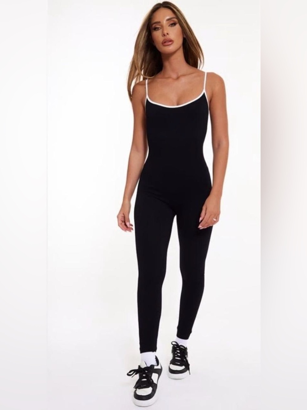 ✨Wilo The Label Black Ribbed Jumpsuit with White Trim Size XS